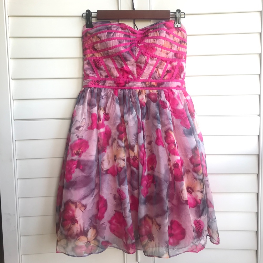 ModCloth Strapless Medium Pink Floral Mini Dress
